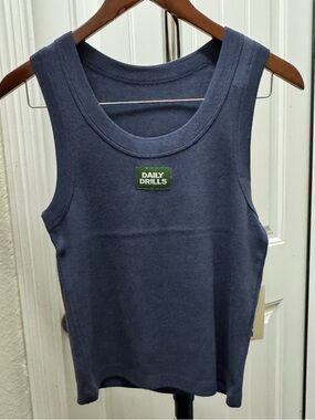 Daily Drills Logo Ribbed Tank- Navy M/L